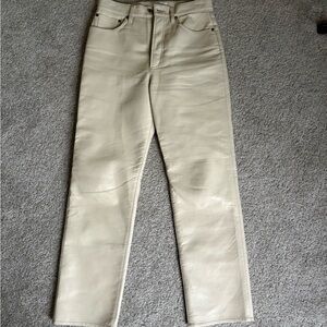 Agolde Straight Leg Leather Jeans in Cream